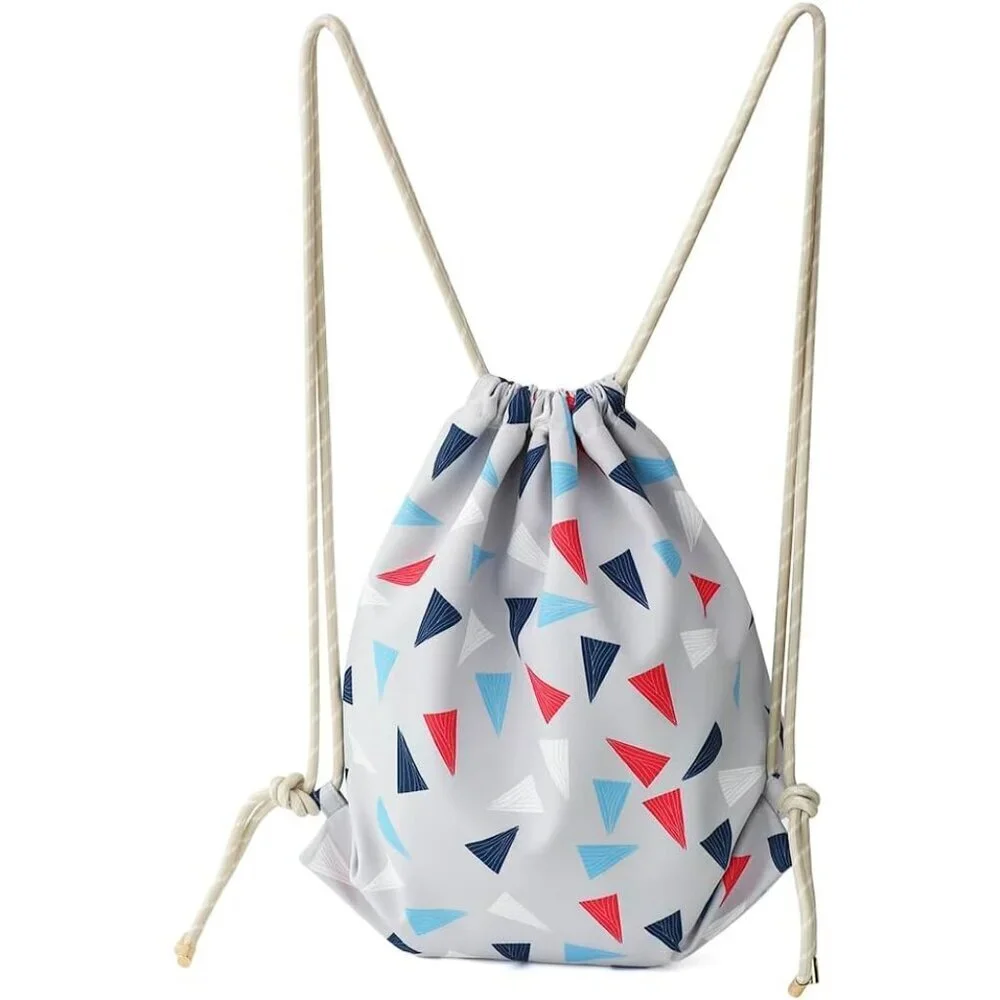 Lightweight Drawstring Backpack Women Boho Geometric Triangle Polyester